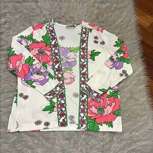 Bernie Bee vintage white purple, pink and green floral cardigan